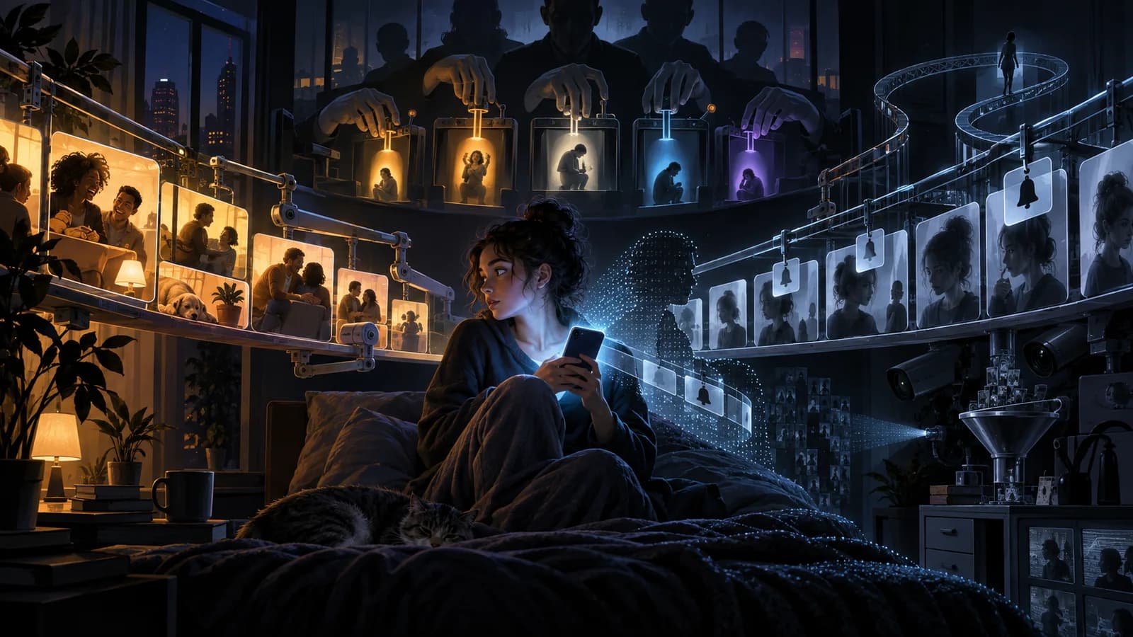 Editorial illustration for The Strongest Finding About Algorithms and Mental Health Is Not That Screens Are Bad—It’s That Design Changes Behaviour
