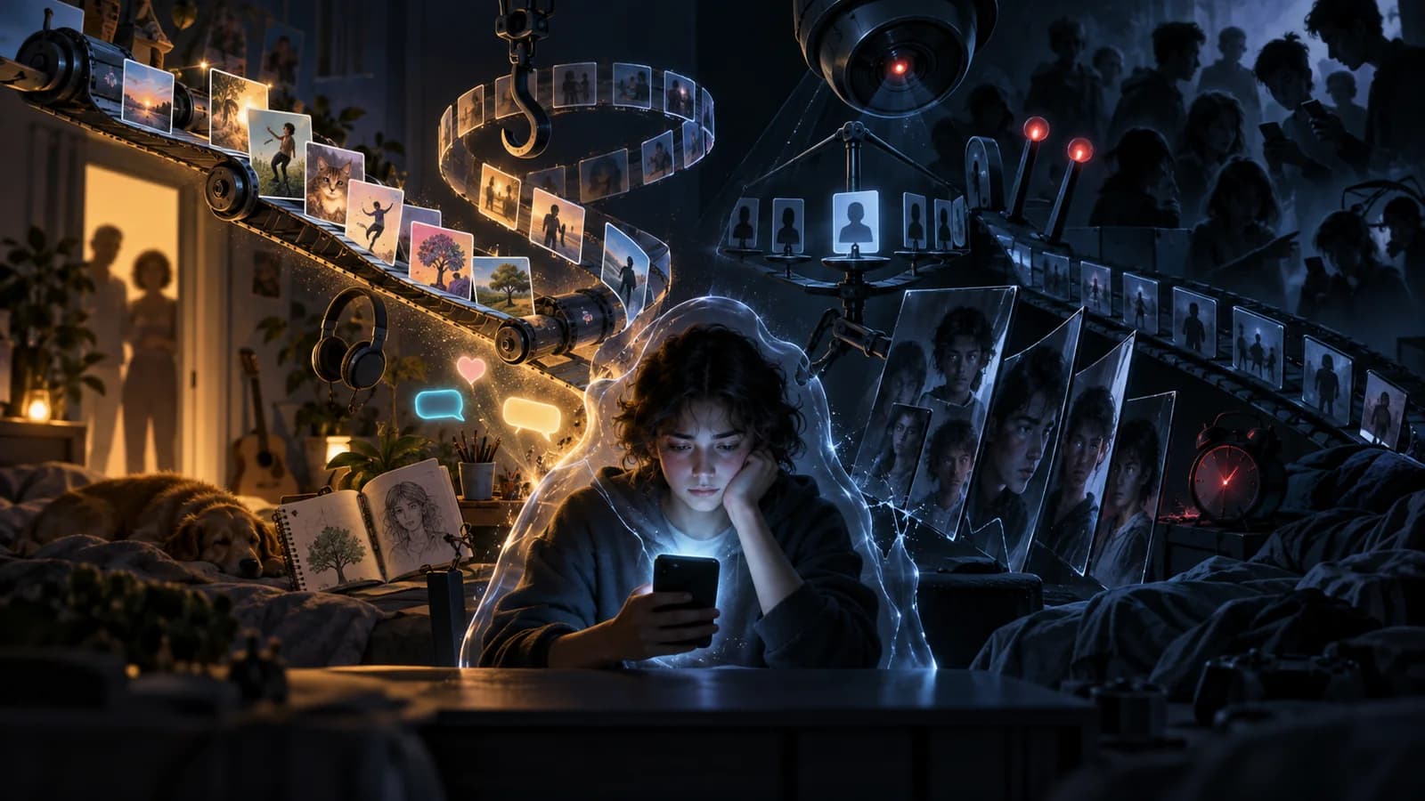 Editorial illustration for The Strongest Finding on Social Media and Youth: The Design Matters More Than the Screen